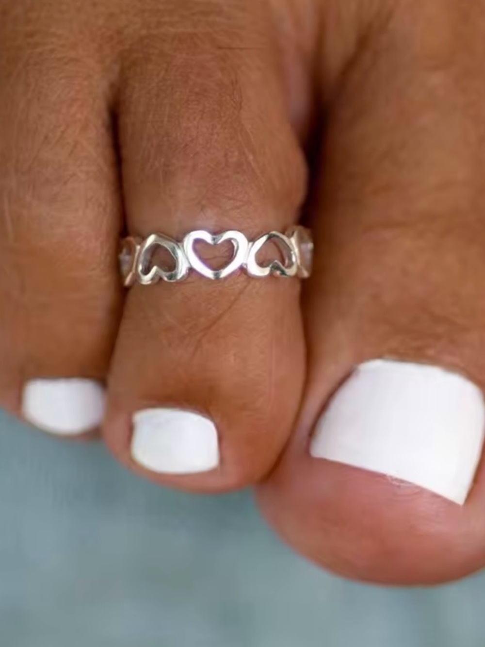 Sterling Silver Heart Link Toe Ring - Silver